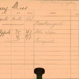 Staff Card - Berry, [first name unknown] (Miss) - employed 1918-1920