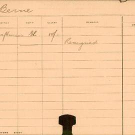 Staff Card - Berne, G - employed 1911