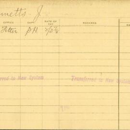 Staff Card - Bennetts, J - employed 1920