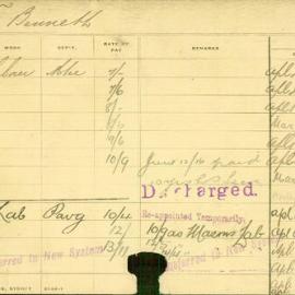 Staff Card - Bennett, GW - employed 1906-1919