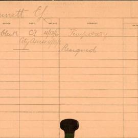 Staff Card - Bennett, EL - employed 1920