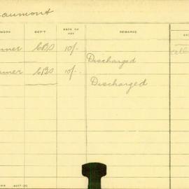 Staff Card - Beaumont, J - employed 1908-1909