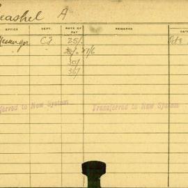 Staff Card - Beashel, A - employed 1919-1920