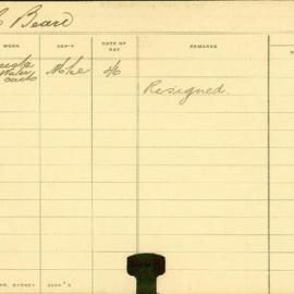 Staff Card - Beare, C - employed 1907-1908