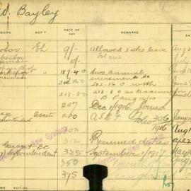 Staff Card - Bayley, HW - employed 1909-1919