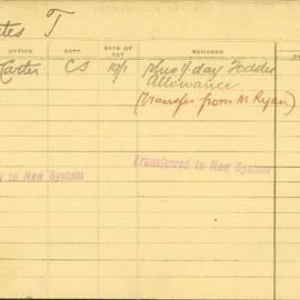 Staff Card - Bates, T - employed 1920