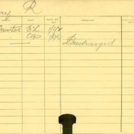 Staff Card - Barry, R - employed 1919