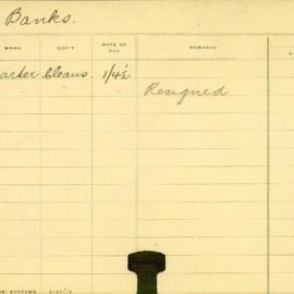 Staff Card - Banks, P - employed 1908