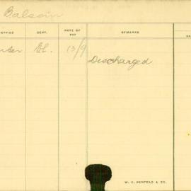 Staff Card - Balsoin, H - employed 1913