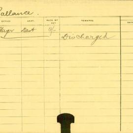 Staff Card - Ballance, [first name unknown] - employed 1915