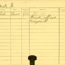 Staff Card - Baldick, H - employed 1916-1917