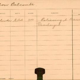 Staff Card - Balcombe, Gordon - employed 1910