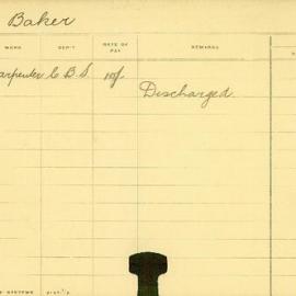 Staff Card - Baker, H - employed 1908