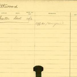 Staff Card - Attwood, J - employed 1914