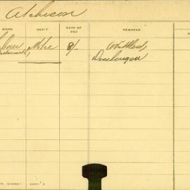 Staff Card - Atchison, J - employed 1907