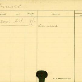 Staff Card - Arnold, J - employed 1913