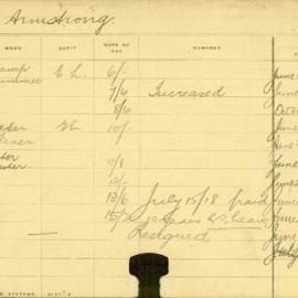 Staff Card - Armstrong, N - employed 1908-1919