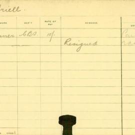 Staff Card - Ariell, C - employed 1909-1910