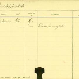 Staff Card - Archibald, S - employed 1911-1912