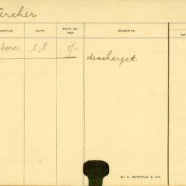 Staff Card - Archer, W - employed 1913