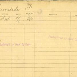 Staff Card - Arandale, F - employed 1920