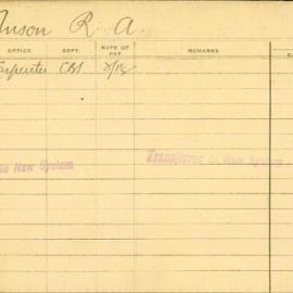 Staff Card - Anson, RA - employed 1920