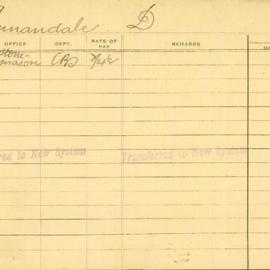 Staff Card - Annandale, D - employed 1920