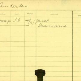 Staff Card - Anderson, W - employed 1913