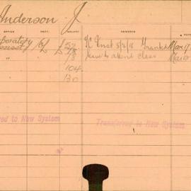 Staff Card - Anderson, J - employed 1918-1920
