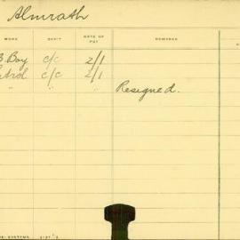 Staff Card - Almrath, A - employed 1908