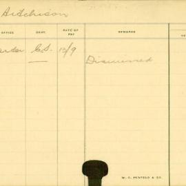 Staff Card - Aitchison, J - employed 1913