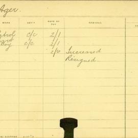 Staff Card - Ager, G - employed 1908-1909