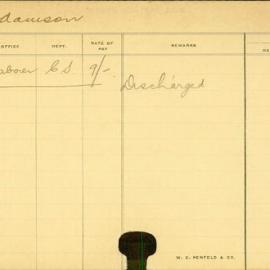 Staff Card - Adamson, A - employed 1913-1914