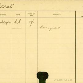 Staff Card - Acret, JE - employed 1913-1916