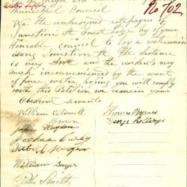 Petition - Water Supply, Junction Street Forest Lodge, 1874