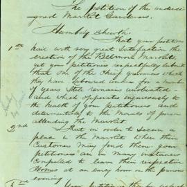 Market Gardeners' petition for changed arrangements at Belmore Markets. Charles Moyes; Thomas