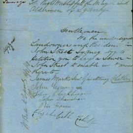 Petition - Request from residents to connect to sewer, John Street Pyrmont, 1869