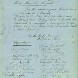 Petition - Request for formation of John Street from Fitzroy to Foveaux Streets, Surry Hills, 1870
