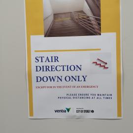 Sign on door to stairs Town Hall House level 21, during Covid-19 pandemic, 2020