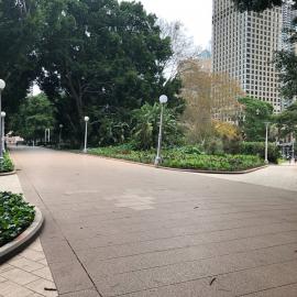 Deserted pathways in Hyde Park Sydney during Covid-19 pandemic, 2020