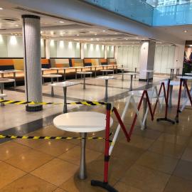 Roped off eating area, Town Hall Arcade Sydney, during Covid-19 pandemic, 2020