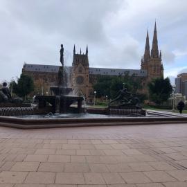 Archibald Fountain, Hyde Park Sydney, deserted during Covid-19 pandemic, 2020