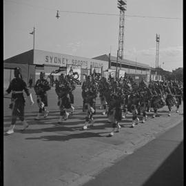 Kilties' marching band, Sydney Sports Ground, Moore Park Road Moore Park, 1937