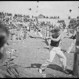 Wood chopping competition, Sydney Royal Easter Show, Driver Avenue Moore Park, 1939