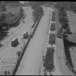 AIF troops marching, Central Station, Railway Colonnade Drive Haymarket, 1940