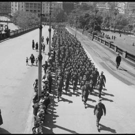 AIF troops marching, Central Station, Railway Colonnade Drive Haymarket, 1940