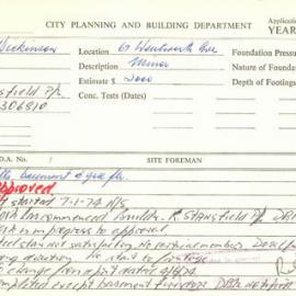 Building Inspectors Card: City Planning & Building Department - 67 Wentworth Avenue