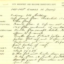 Building Survey Card - 143-143A George Street The Rocks