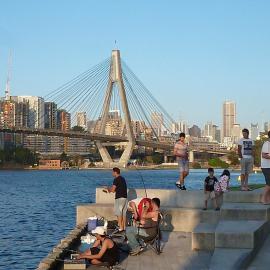 Group fishing at sunset on the Glebe Point foreshore path, Glebe, 2011