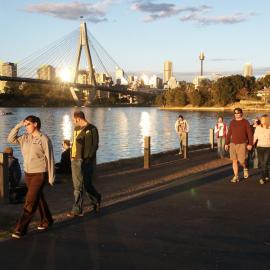 People walking the foreshore path along Glebe Point at sunset, Glebe, 2005
